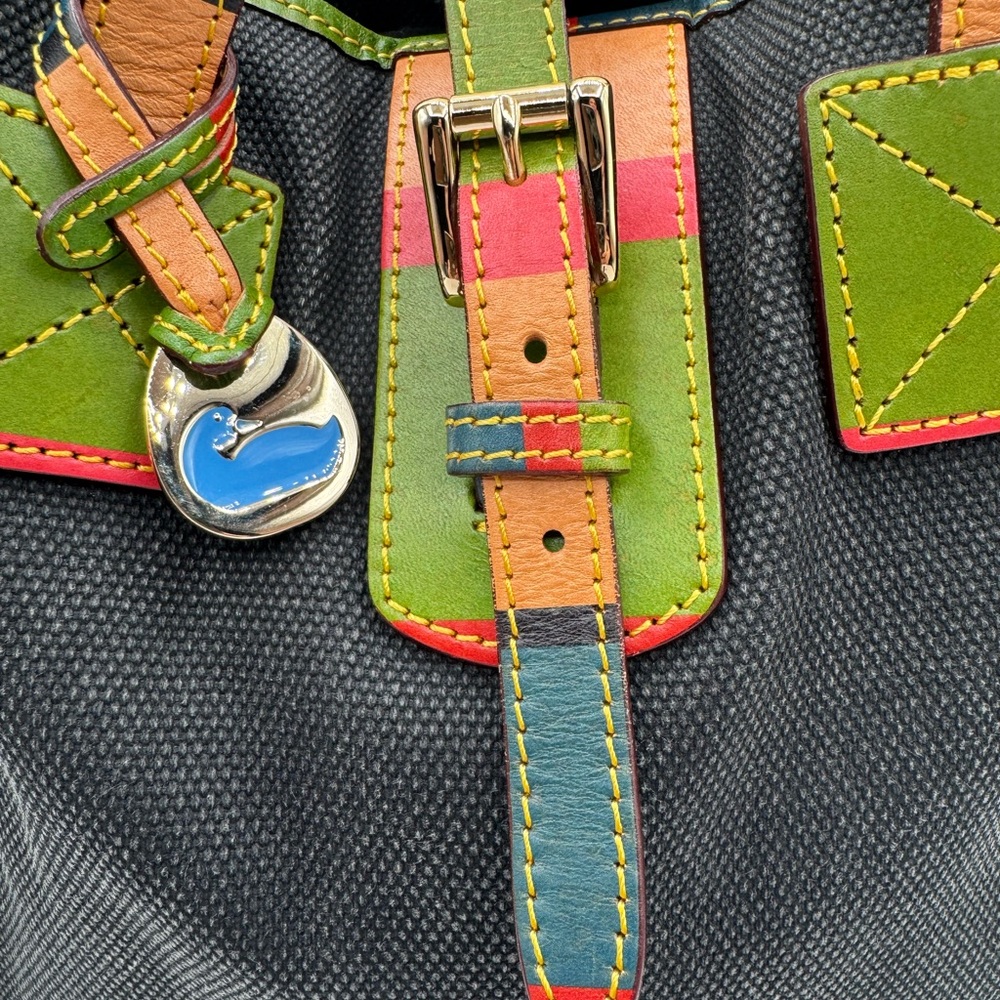 Dooney & Bourke grayblue Canvas Tote w/Leather multicolor leather Straps & trim - Picture 4 of 11
